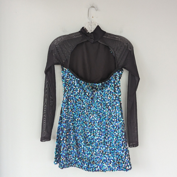 Weissman Adult Razzle Dazzle Black & Blue Sequin Biketard Costume Dance Dress - Picture 10 of 12